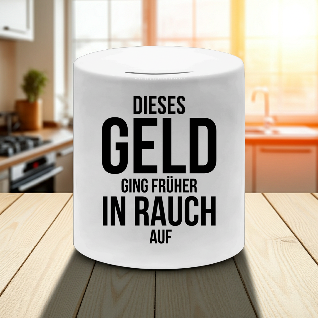 Nichtraucher Spardose "Dieses Geld ging früher in Rauch auf." (9,5 x 8cm)