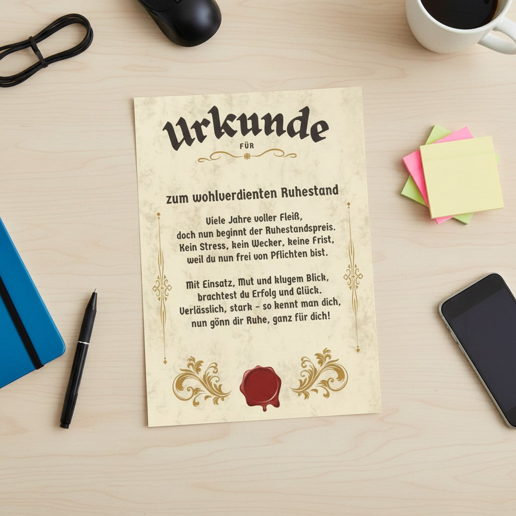 Lustige Urkunde zum Ruhestand (DIN A4)