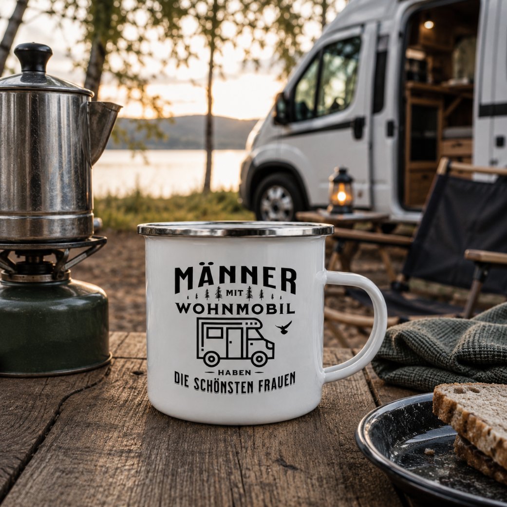 Emaille-Tasse "Männer mit Wohnmobil haben die schönsten Frauen"
