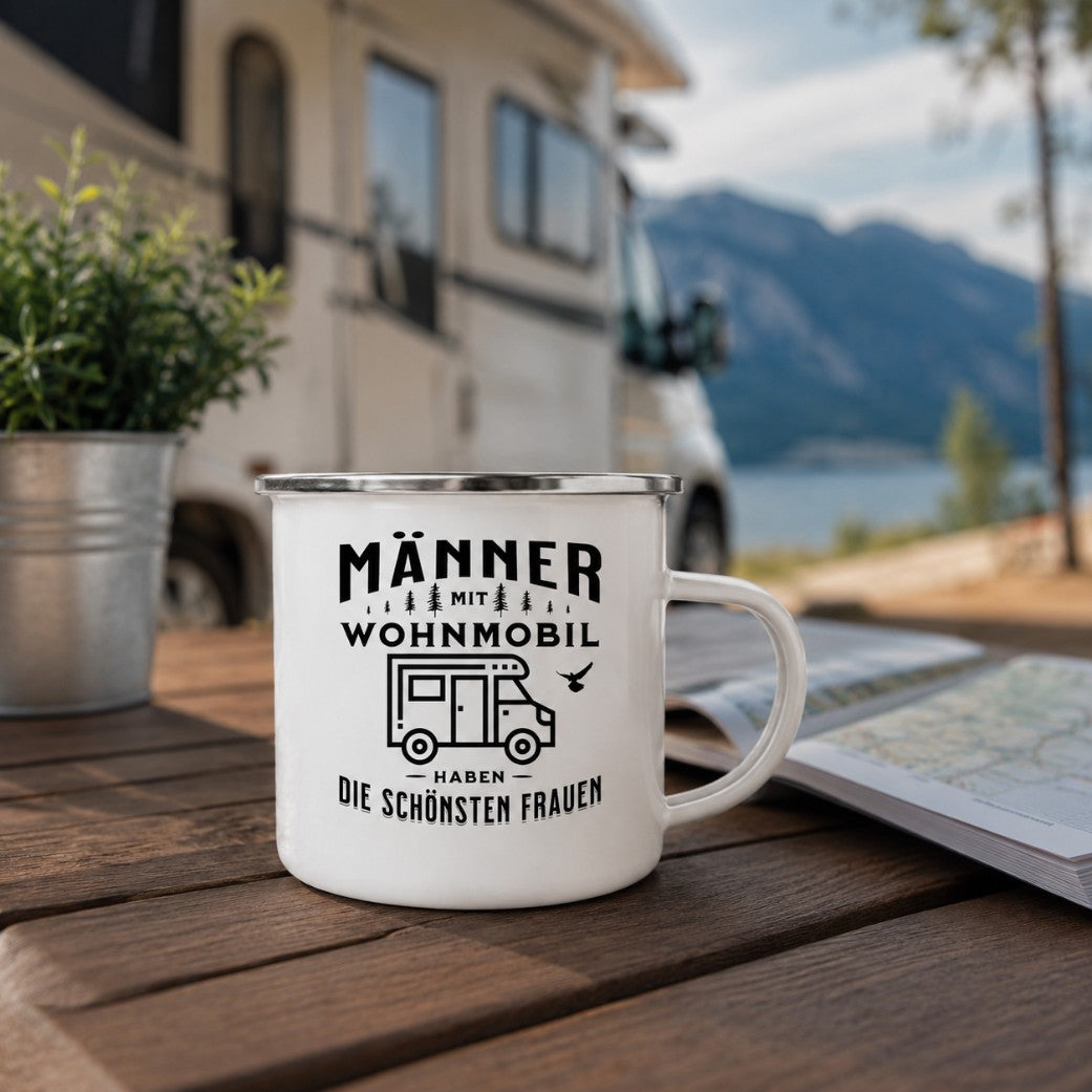 Emaille-Tasse "Männer mit Wohnmobil haben die schönsten Frauen"