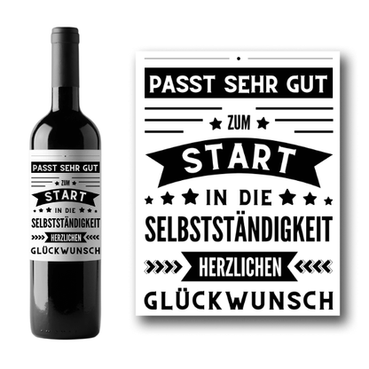 Flaschenetikett "Passt sehr gut zum Start in die Selbstständigkeit"