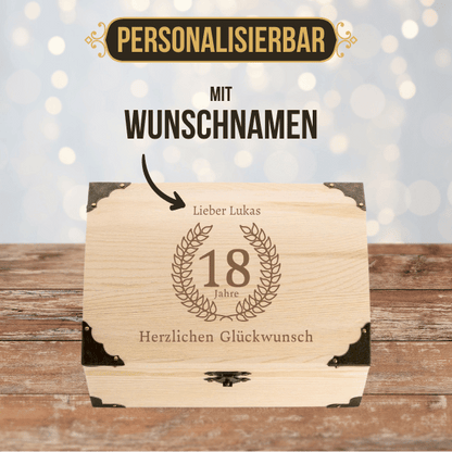 Schatztruhe 18. Geburtstag personalisierbar mit Wunschnamen (Gravur)
