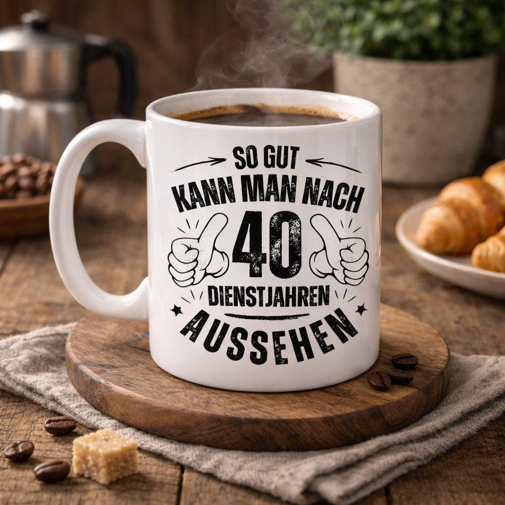 Tasse "So gut kann man nach 40 Dienstjahren aussehen"