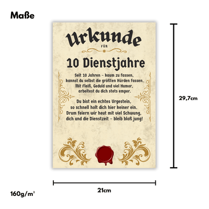 Urkunde 10 Jähriges Dienstjubiläum Maße