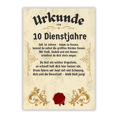Urkunde 10 Jähriges Dienstjubiläum