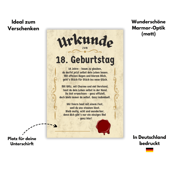 Urkunde zum 18. Geburtstag Vorteile