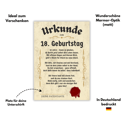 Urkunde Patenkind 18. Geburtstag (von Patentante) Vorteile