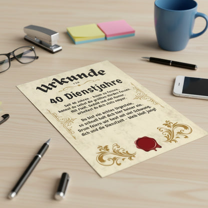 Urkunde 40 Jähriges Dienstjubiläum