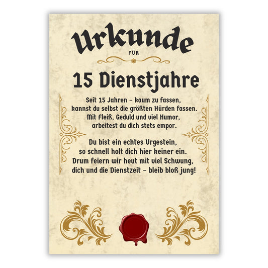 Urkunde 15 Jähriges Dienstjubiläum