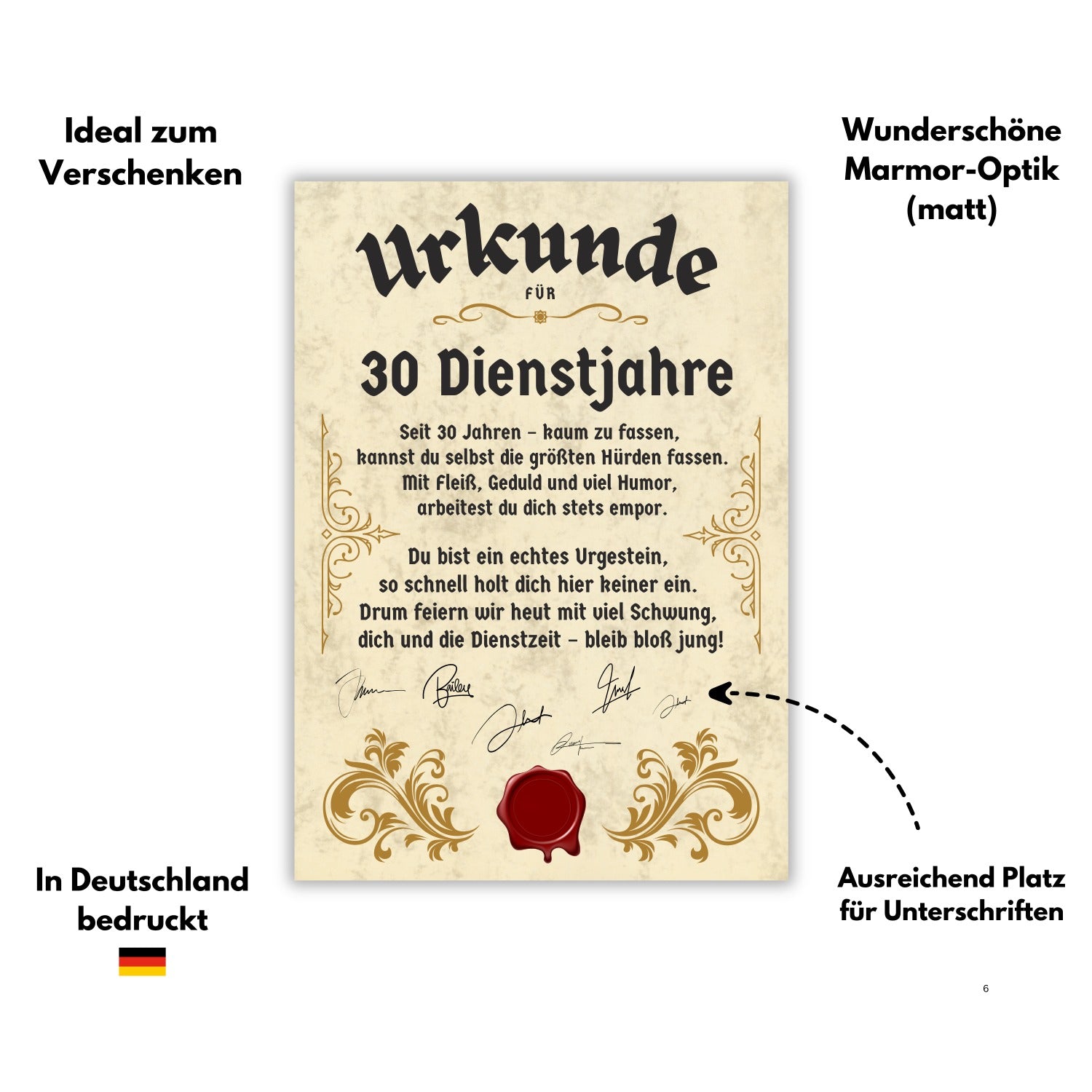 Urkunde 30 Jähriges Dienstjubiläum Eigenschaften