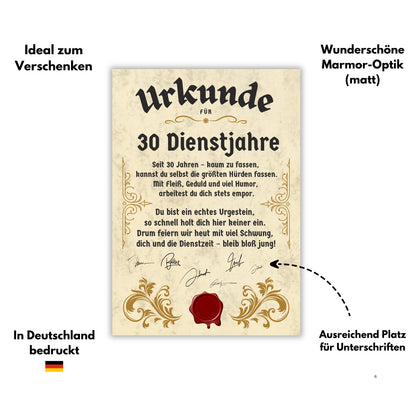 Urkunde 30 Jähriges Dienstjubiläum Eigenschaften