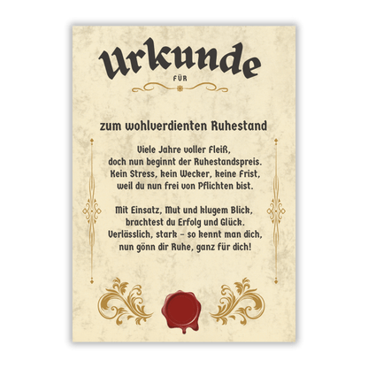 Lustige Urkunde zum Ruhestand (DIN A4)