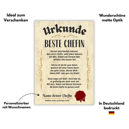 Urkunde "Beste Chefin" (Personalisiert) Eigenschaften