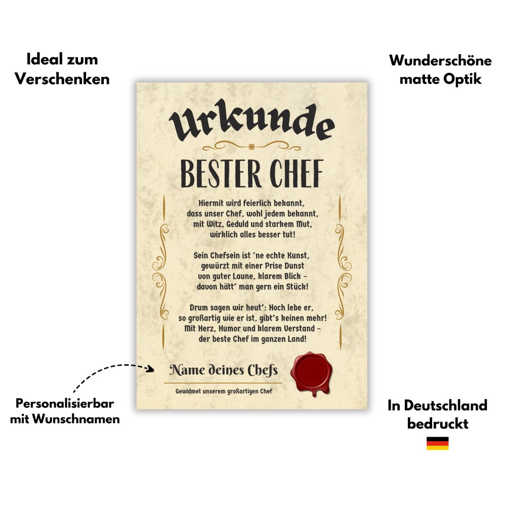 Urkunde "Bester Chef" (Personalisiert) Eigenschaften