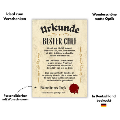 Urkunde "Bester Chef" (Personalisiert) Eigenschaften