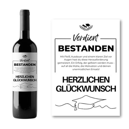 Flaschenetikett "Verdient bestanden"
