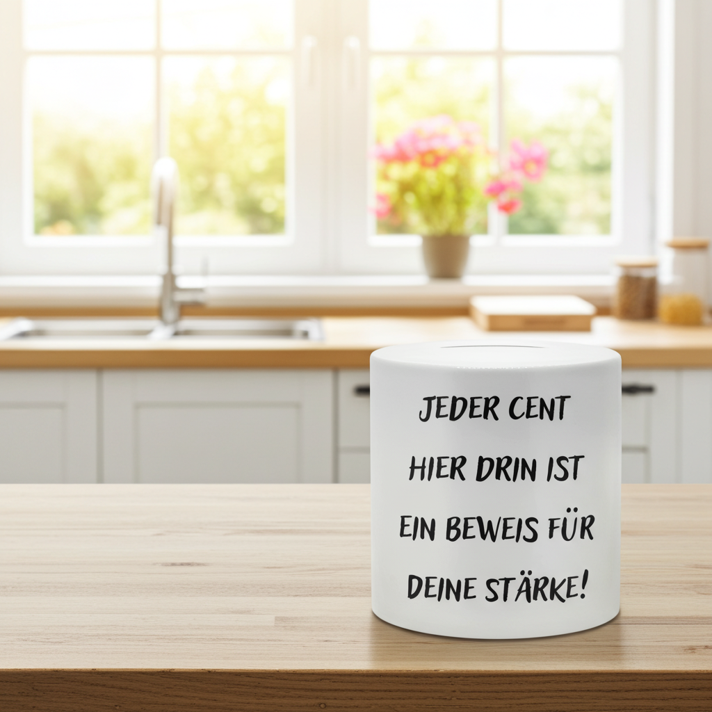 Nichtraucher Spardose "Jeder Cent hier drin ist ein Beweis für deine Stärke!" (9,5 x 8cm)