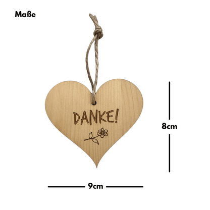 Zirbenholz-Herz mit "Danke" Gravur Maße