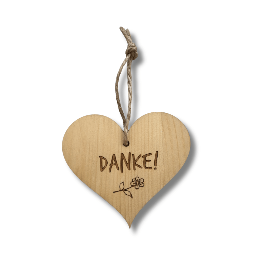 Zirbenholz-Herz mit "Danke" Gravur