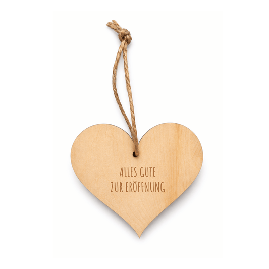 Zirbenholz-Herz mit "Alles Gute zur Eröffnung" Gravur
