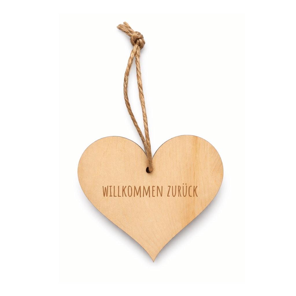 Zirbenholz-Herz mit "Willkommen zurück" Gravur