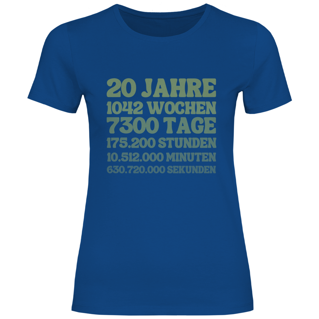 Damen T-Shirt "20 Jahre, 1042 Wochen, 7300 Tage" blau