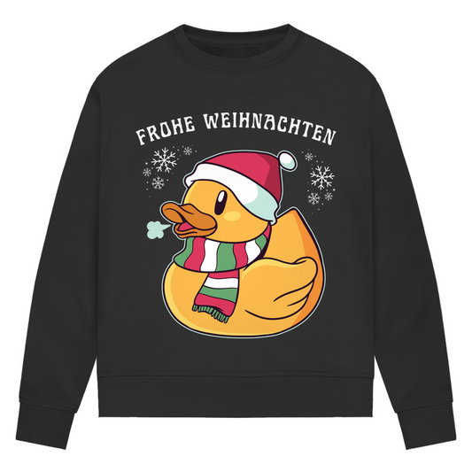 Damen Premium Bio Sweatshirt "Frohe Weihnachten" (Weihnachts-Ente) schwarz