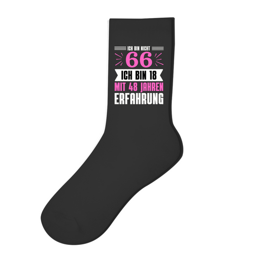 Socken "Ich bin nicht 66" (Pinkes Motiv)