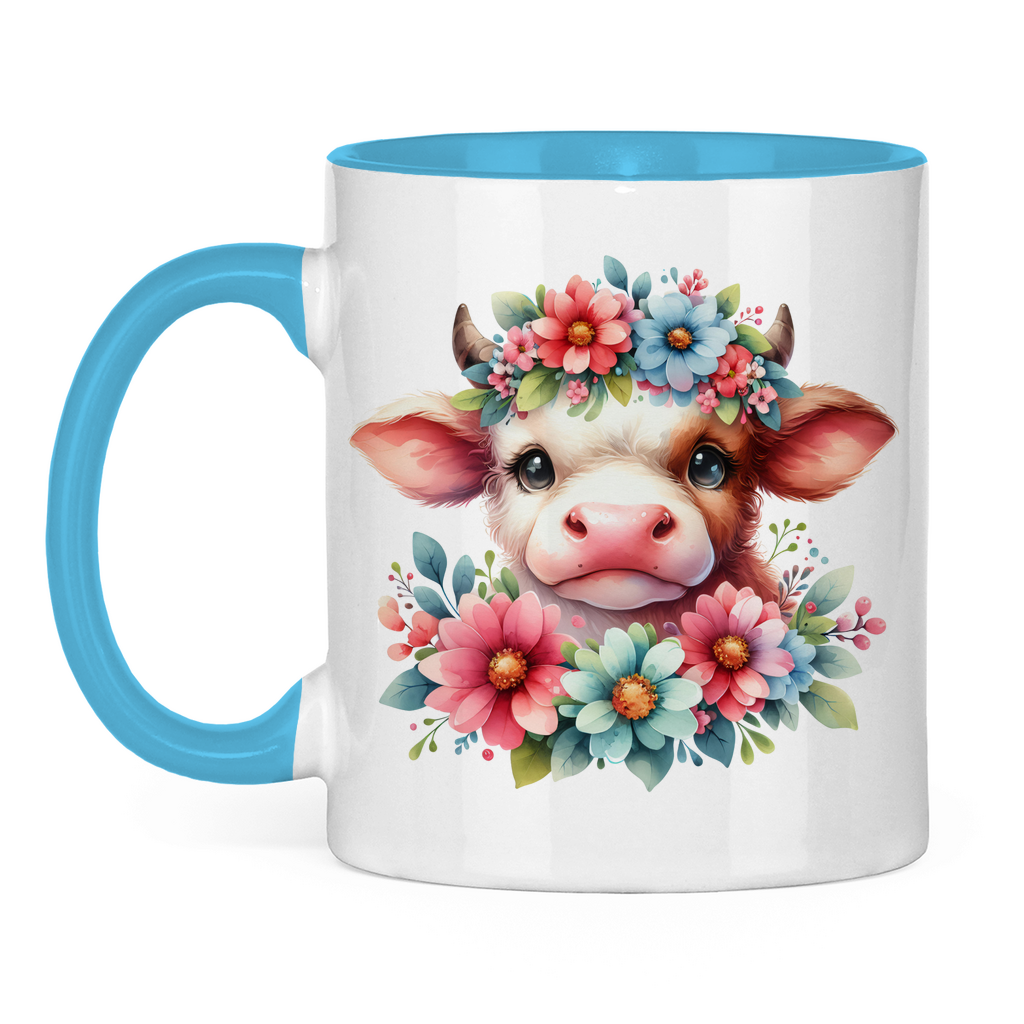 Tasse "Kuh mit Blumen" hellblau