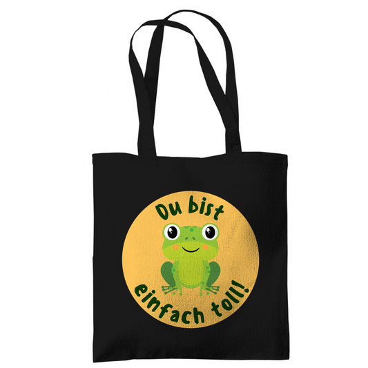 Tragetasche "Du bist einfach toll!" (Frosch-Motiv) schwarz