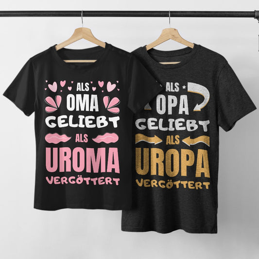 T-Shirt Bundle für Uroma und Uropa "Als Uroma und Uropa vergöttert"