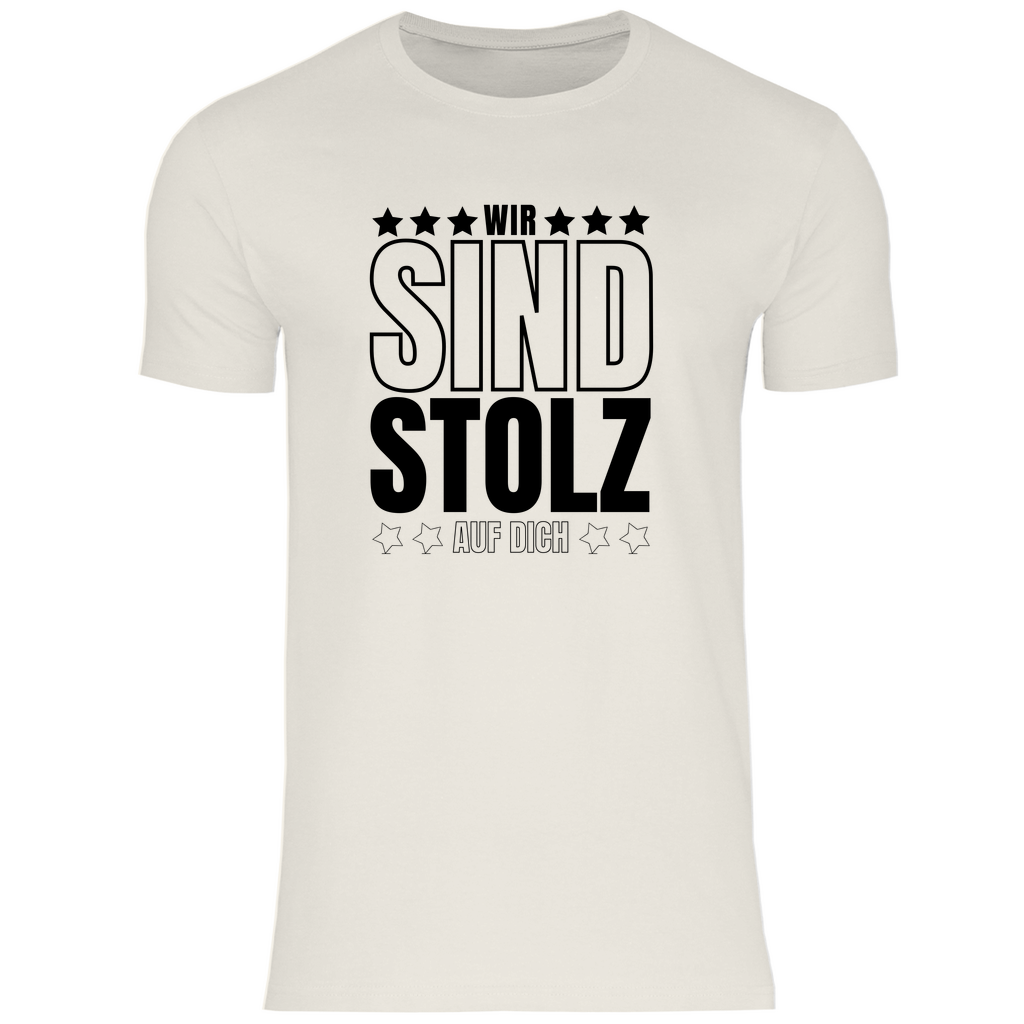 Herren T-Shirt "Wir sind stolz auf dich" (Sternen-Motiv) beige