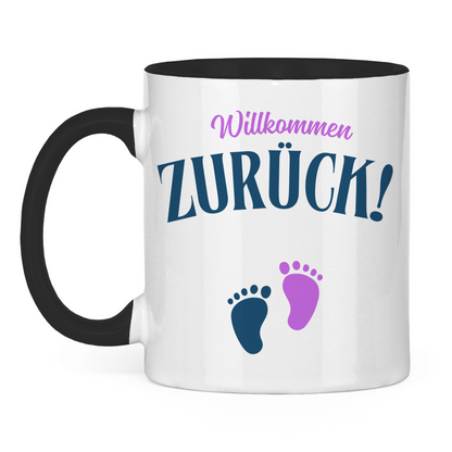 Tasse "Willkommen zurück" (Babyfüße) schwarz