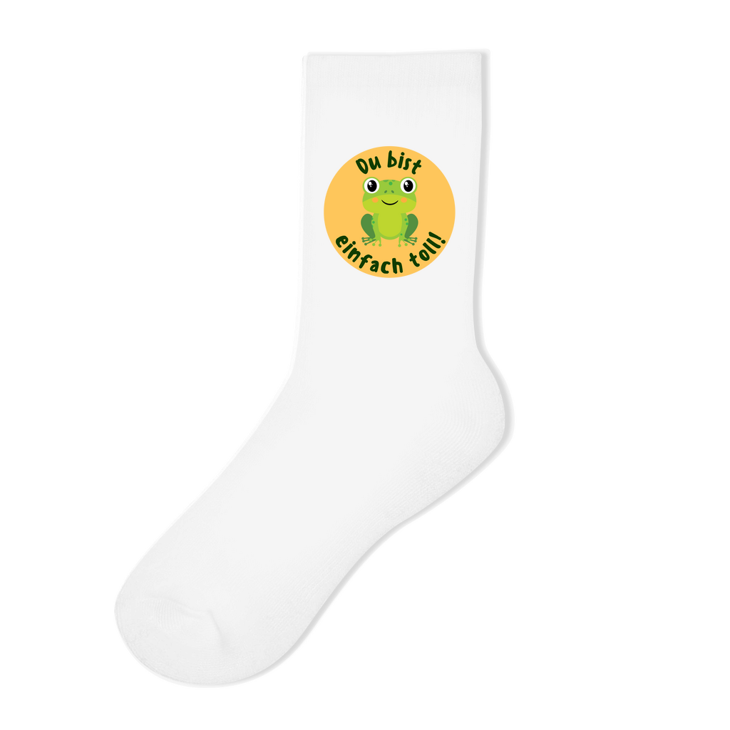 Socken "Du bist einfach toll!" (Frosch-Motiv) weiß