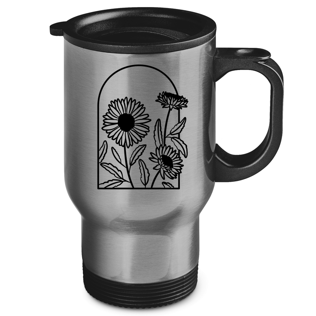 Edelstahl-Thermobecher "Elegante Gänseblümchen" silber