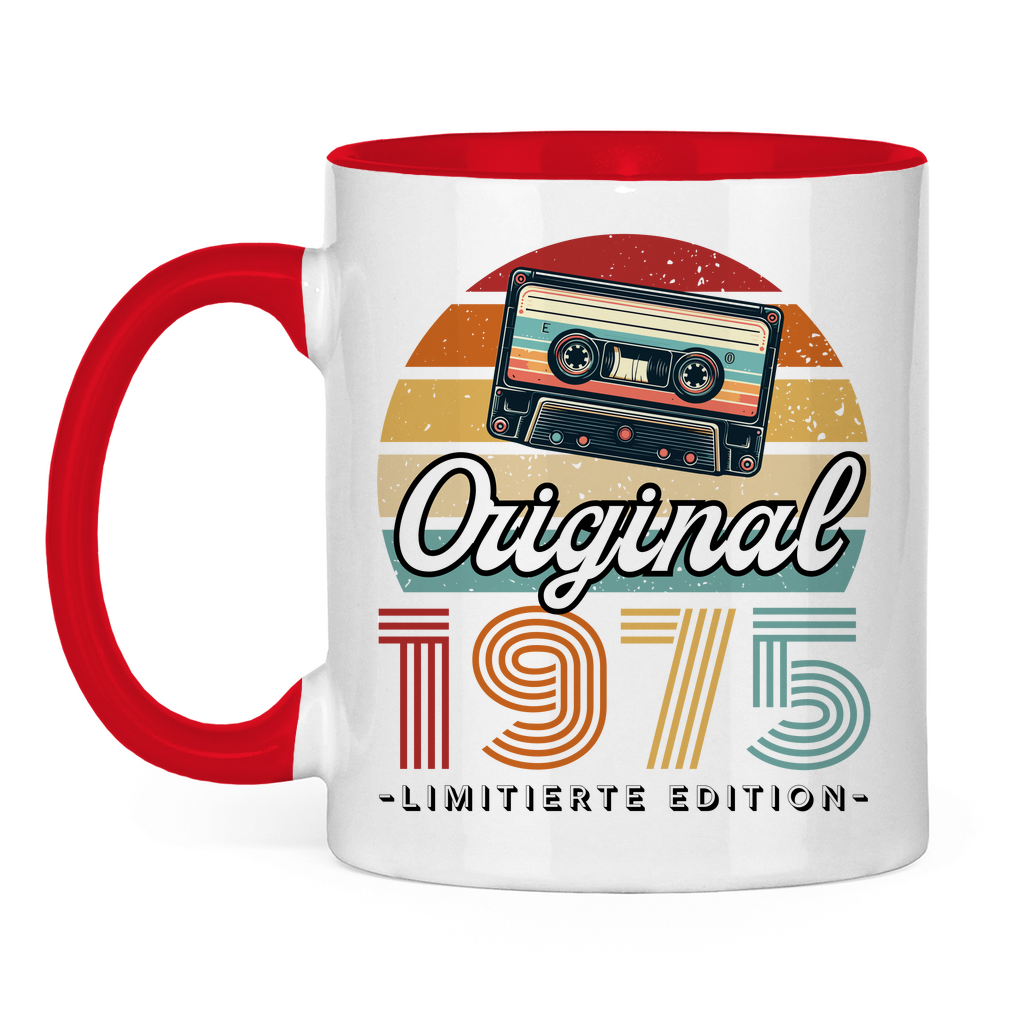 Tasse "Original 1975" (Kassetten Retro Stil) weiß/rot