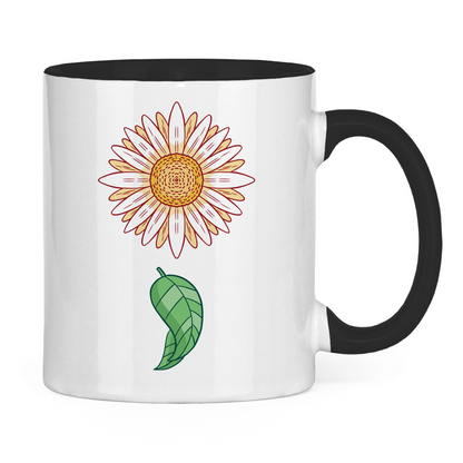 Tasse zweifarbig "Gänseblümchen mit Blatt"