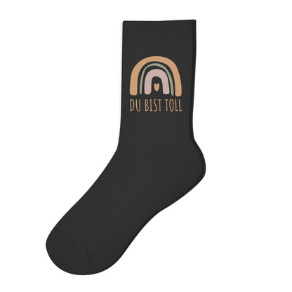 Socken "Du bist toll" (Großer Regenbogen) schwarz