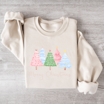 Damen Premium Bio Sweatshirt "Bunte Weihnachtsbäume im Wasserfarben Style"