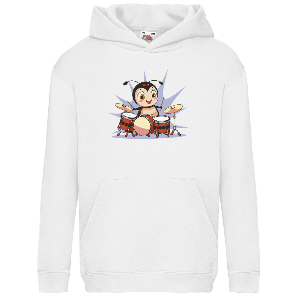 Kids Basic Hoodie "Marienkäfer spielt Schlagzeug" weiß