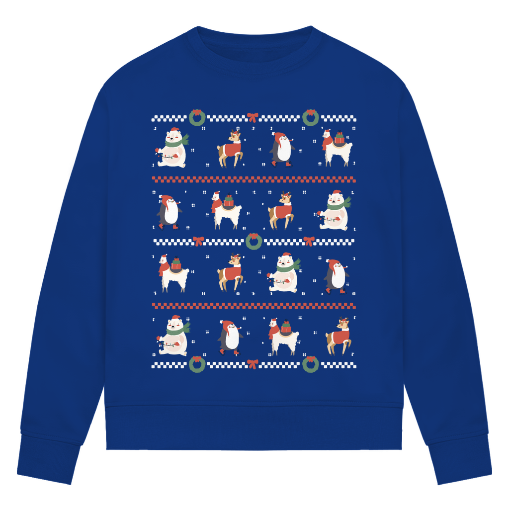 Damen Premium Bio Sweatshirt "Süßes Weihnachtsmotiv" (Pinguin, Lama, Rentier)
