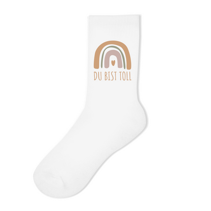 Socken "Du bist toll" (Großer Regenbogen) weiß
