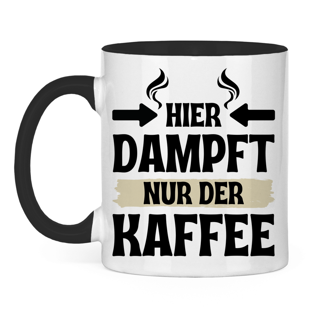 Zweifarbige Tasse "Hier dampft nur der Kaffee" (Nichtraucher)