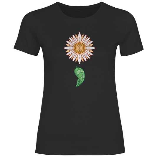 Damen T-Shirt "Gänseblümchen mit Blatt" schwarz