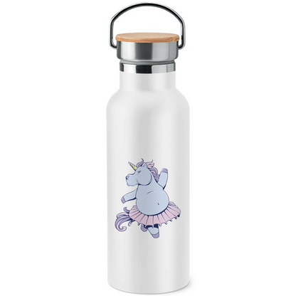 Edelstahl-Trinkflasche mit Bambusdeckel "Tanzendes Einhorn"