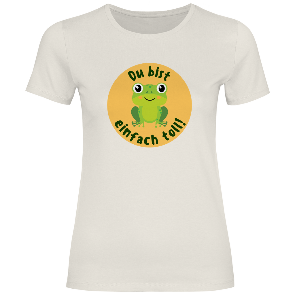 Damen T-Shirt "Du bist einfach toll!" (Frosch-Motiv) beige