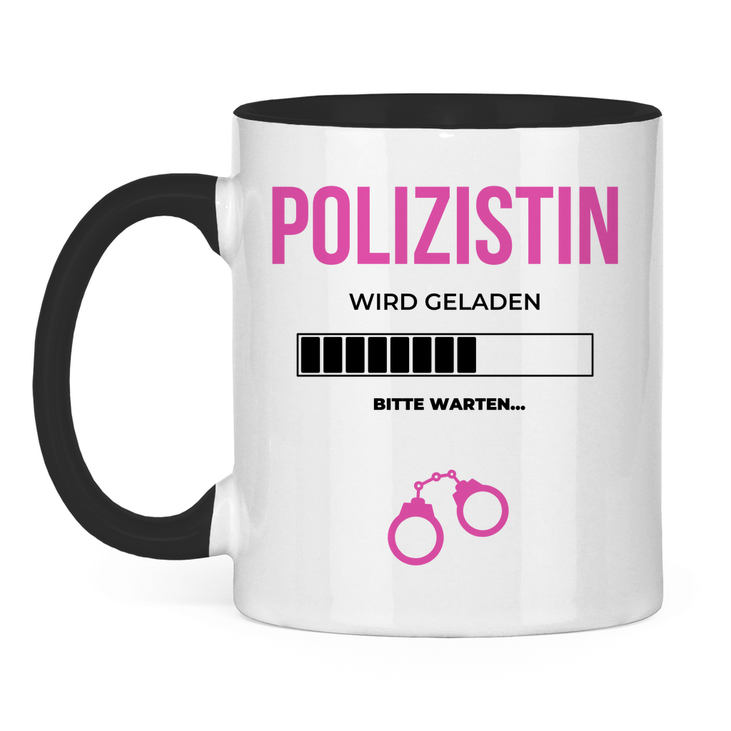 Tasse zweifarbig "Angehende Polizistin" Schwarz