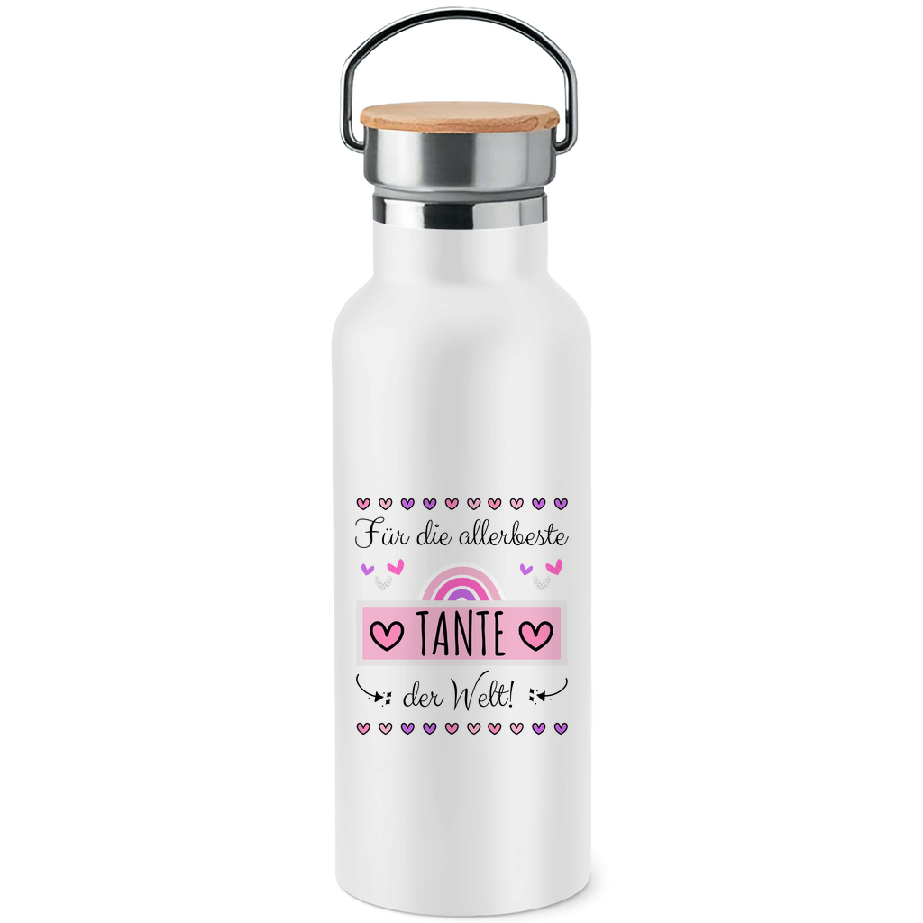 Edelstahl-Trinkflasche mit Bambusdeckel "Für die allerbeste Tante der Welt!"