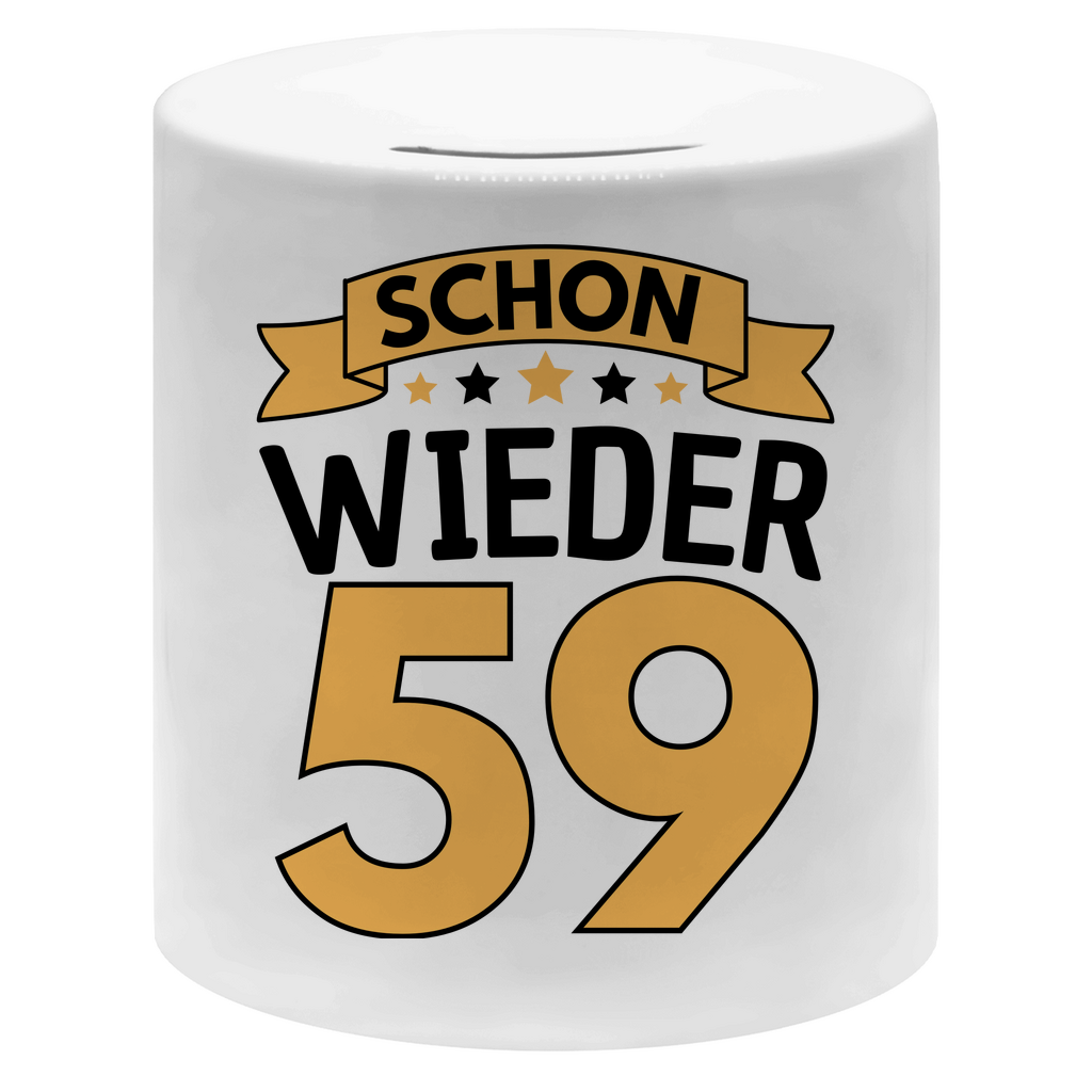 Spardose "Schon wieder 59" (Orangenes Motiv)