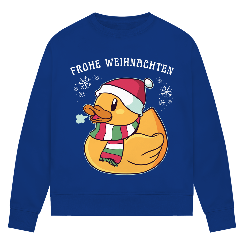 Damen Premium Bio Sweatshirt "Frohe Weihnachten" (Weihnachts-Ente) blau